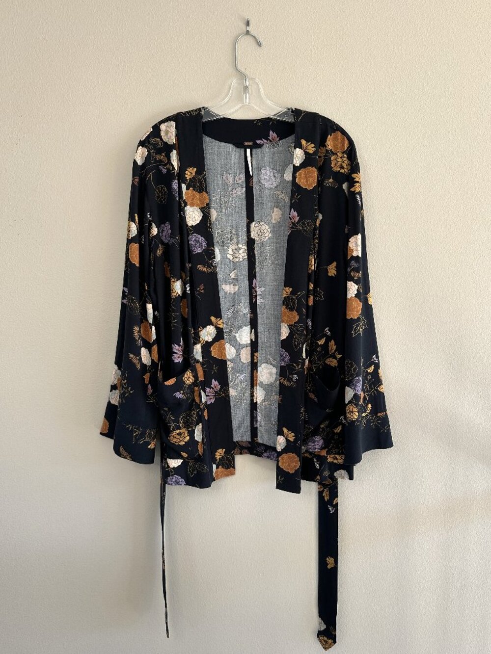 Free People Peony Wrap Kimono Jacket, Black Floral, S - Picture 7 of 10